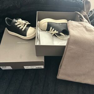 Rick Owens Black and Cream Sneakers